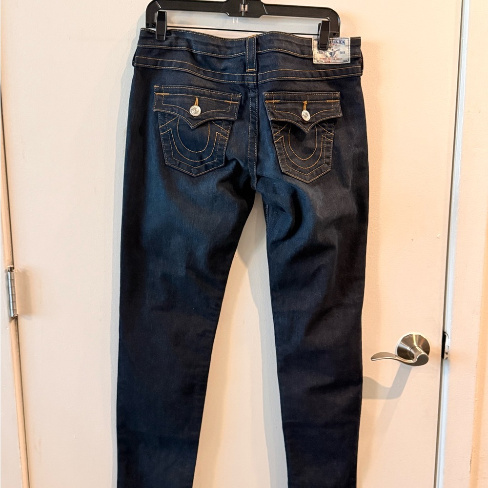 True Religion Women's Dark Indigo Skinny Jeans with Contrast Stitching